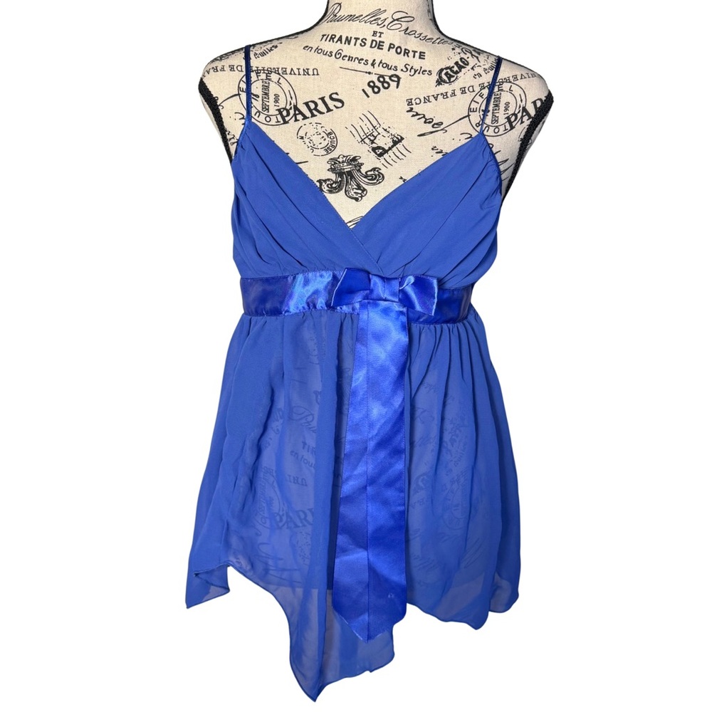 Fredericks of Hollywood Blue Strappy Satin Ribbon Cami Top Lingerie‎ Size Small